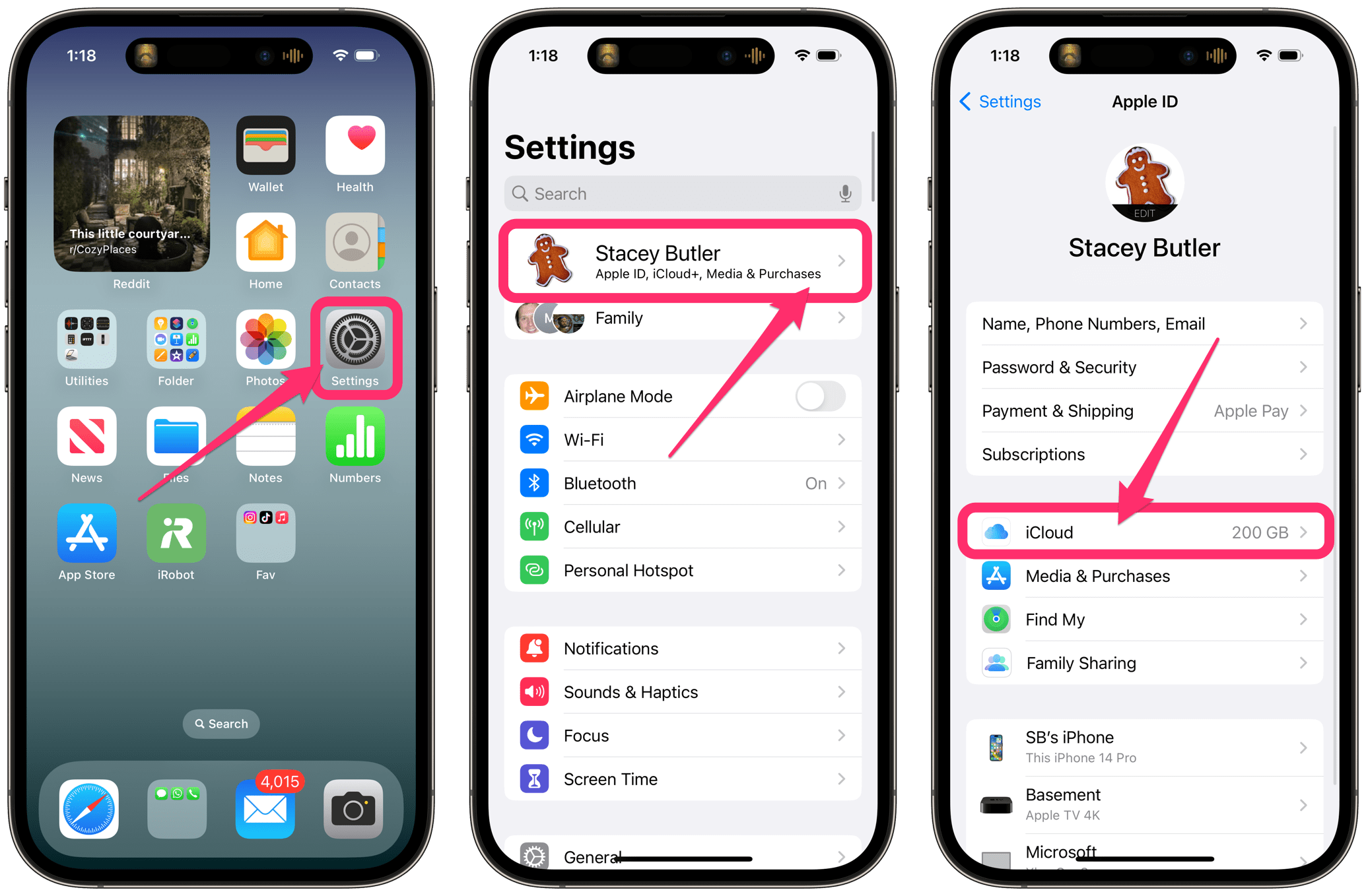 settings Apple ID iCloud on iPhone