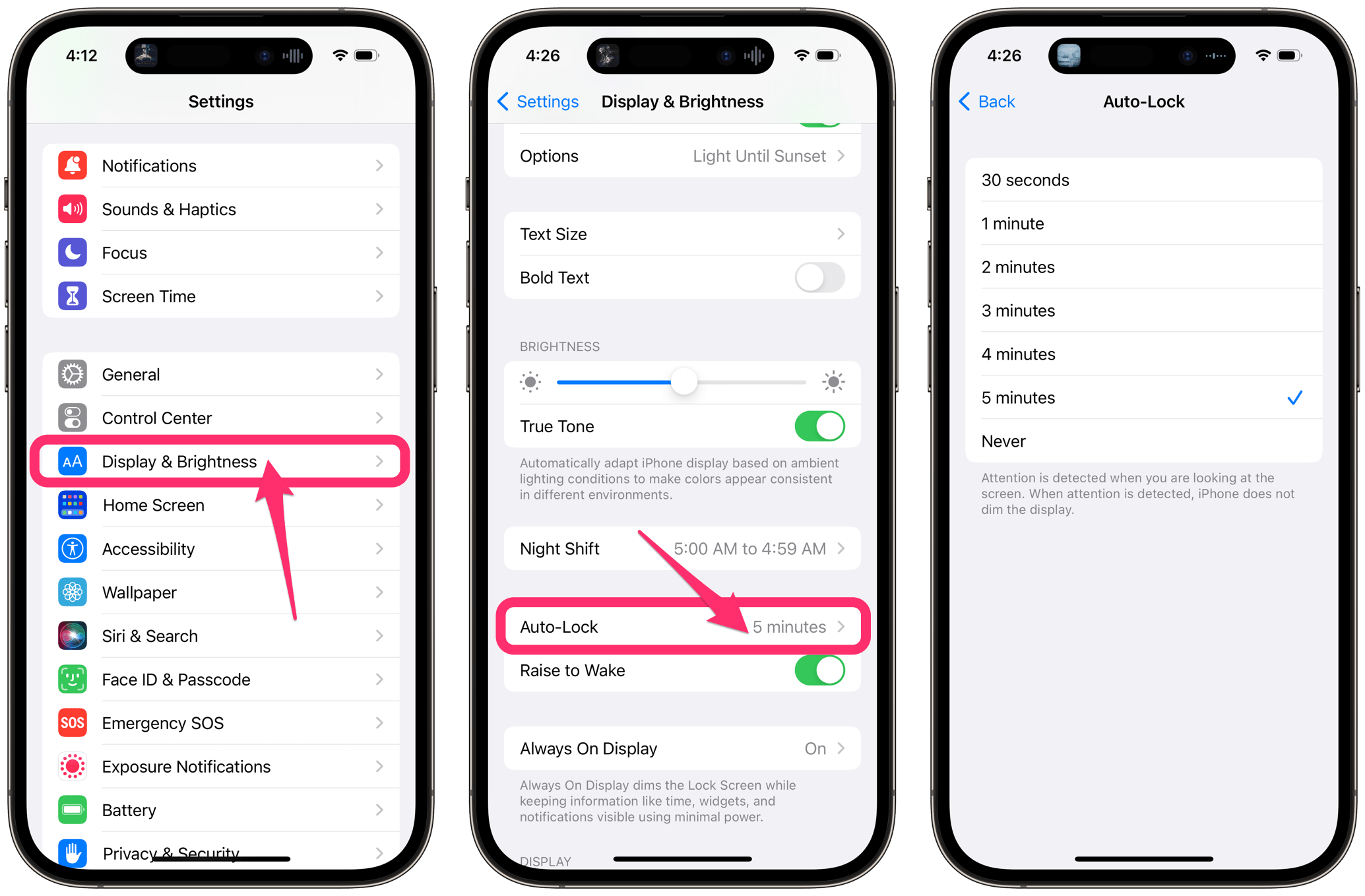 settings display and brightness auto-lock