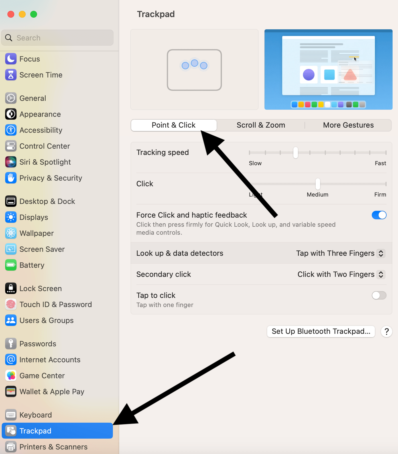 Mac System Settings and Trackpad