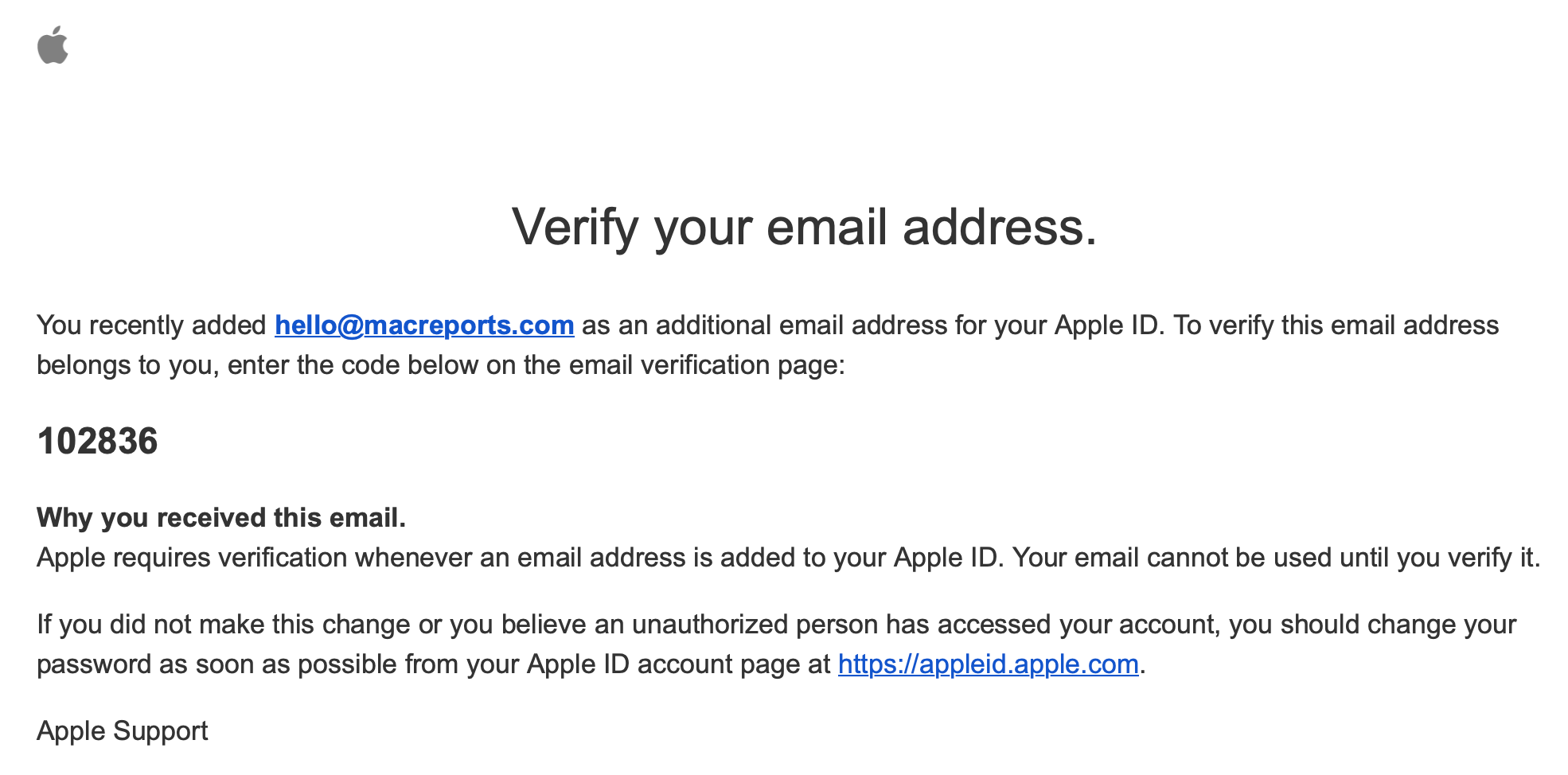 New email verification message