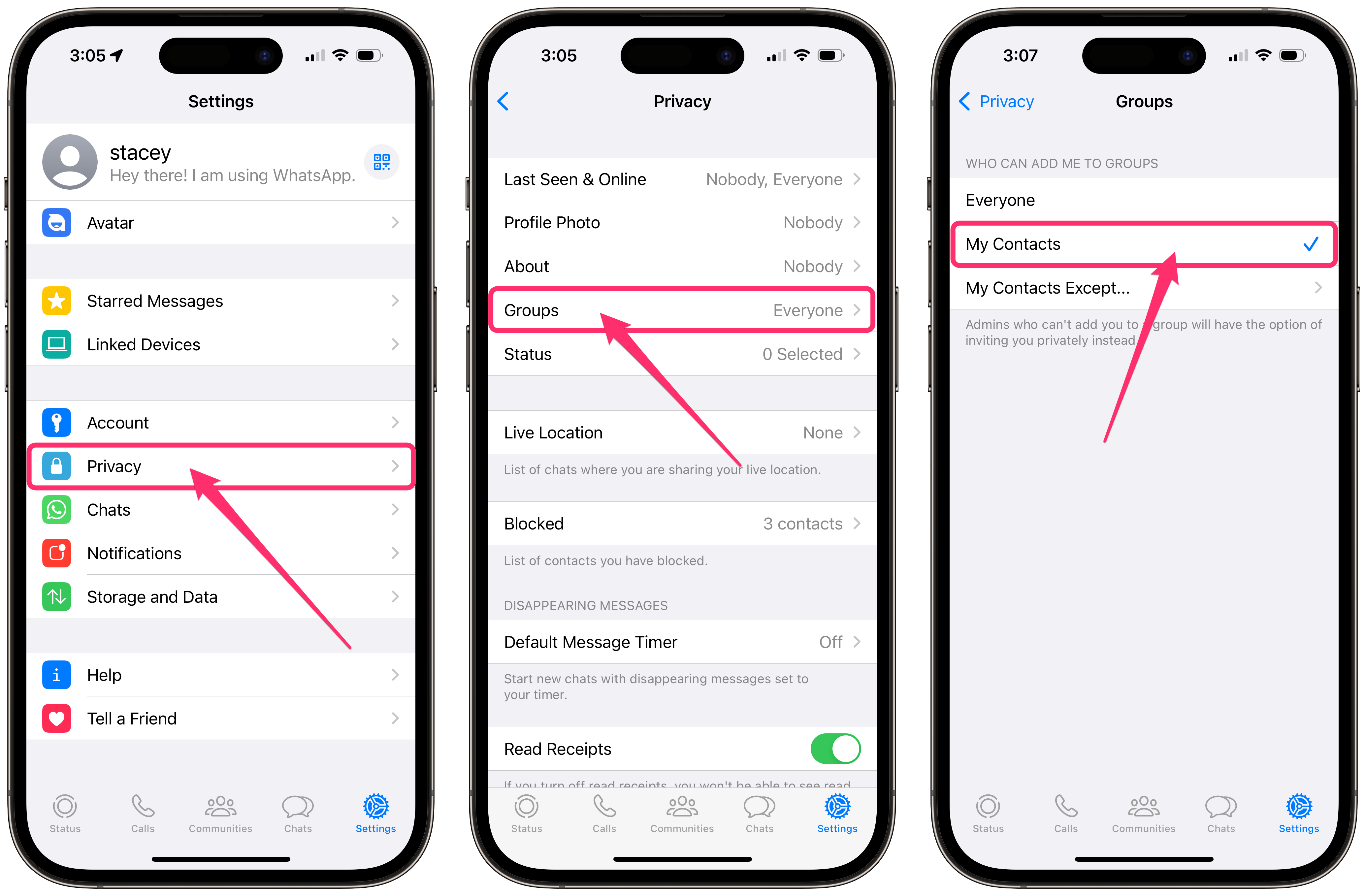 change group settings on iPhone WhatsApp