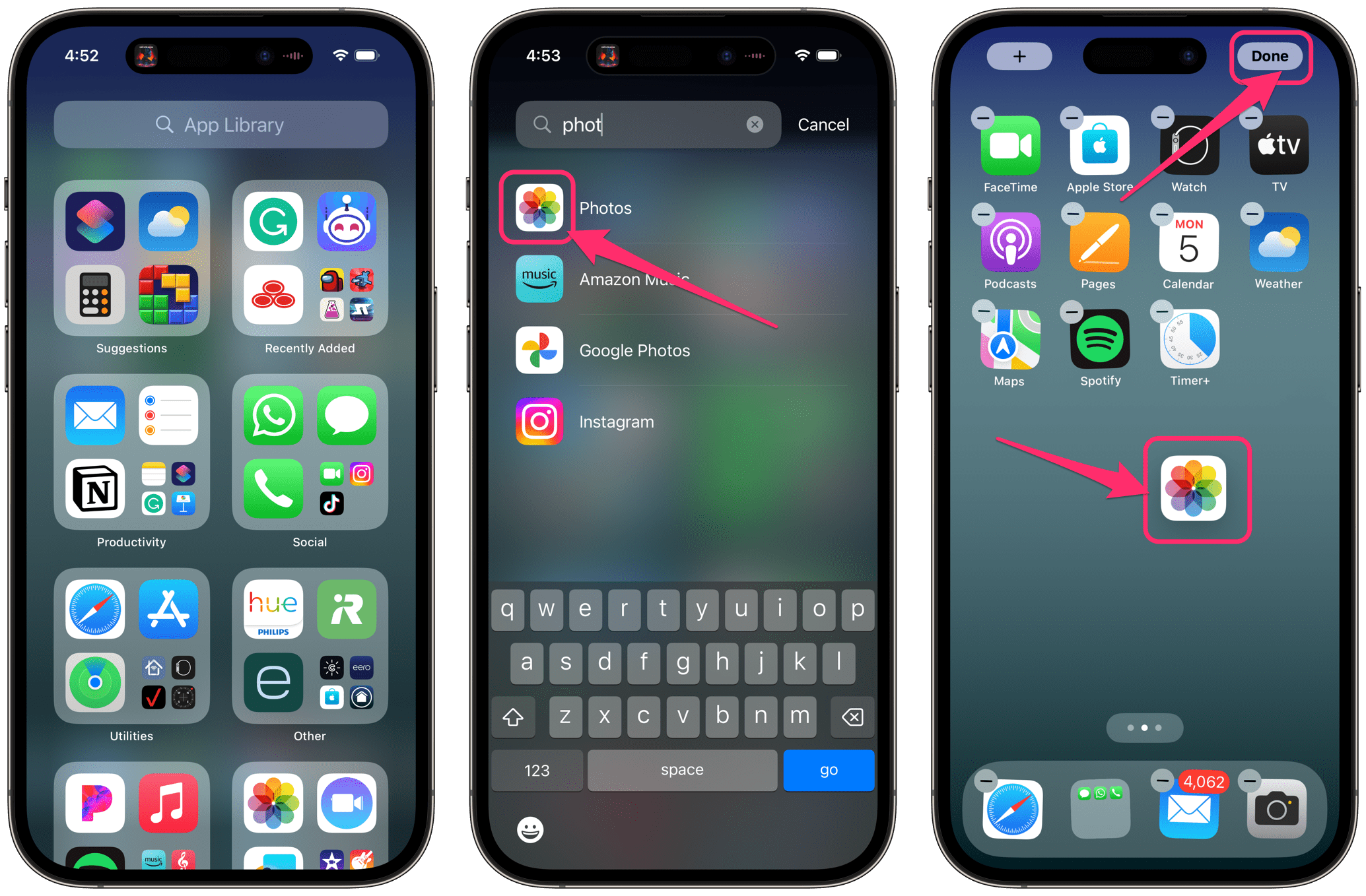 add app icon to iPhone Home Screen using the App Library