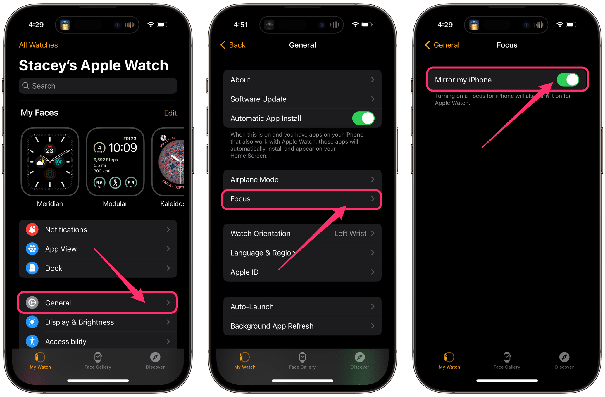 mirror iPhone focus for Apple Watch