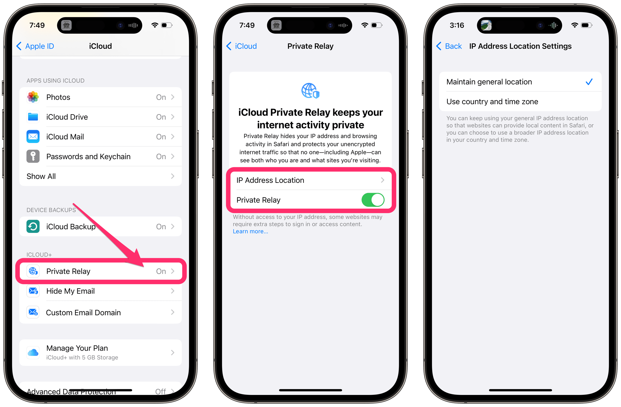 private relay settings on iPhone