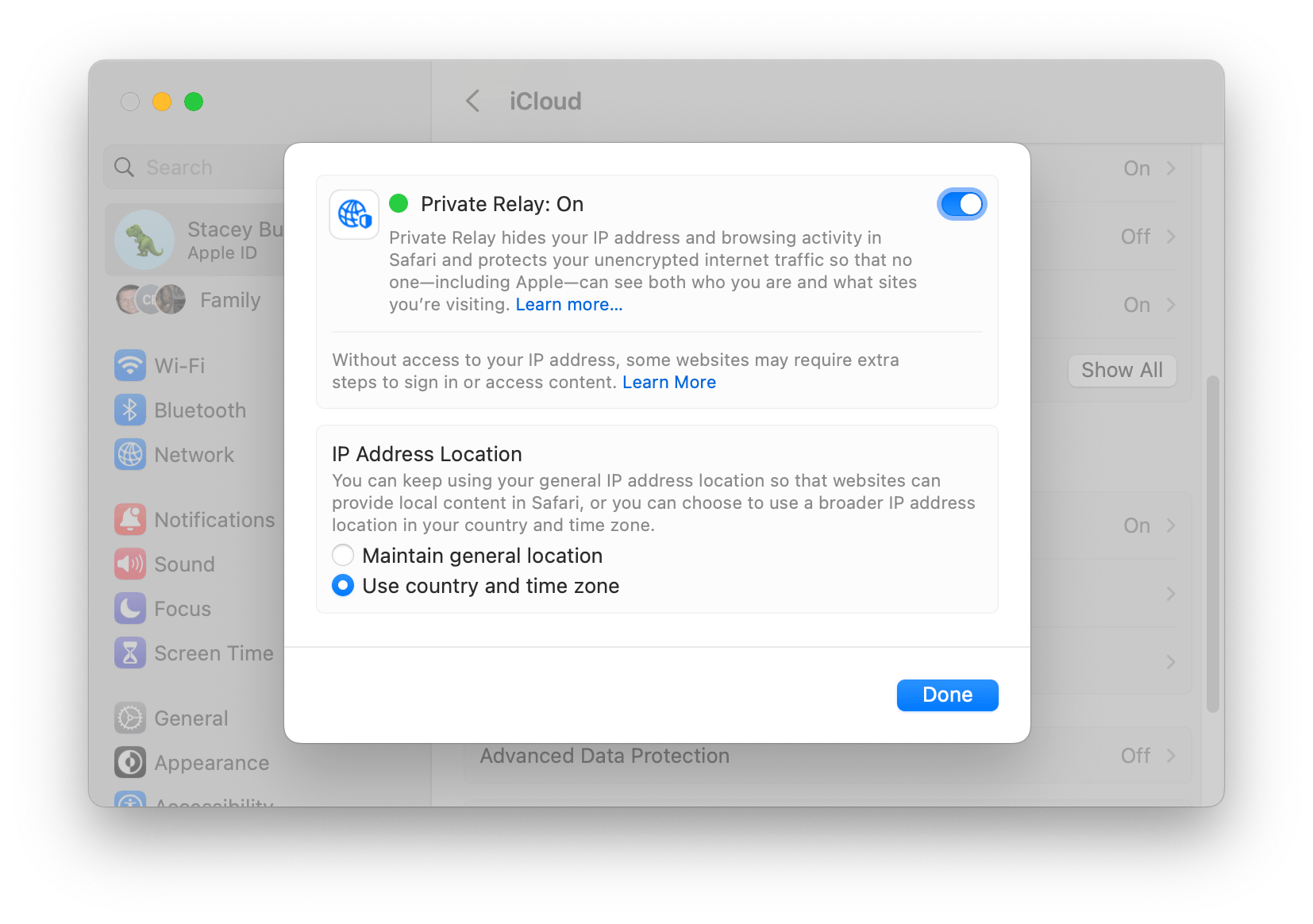  private relay in Mac iCloud settings