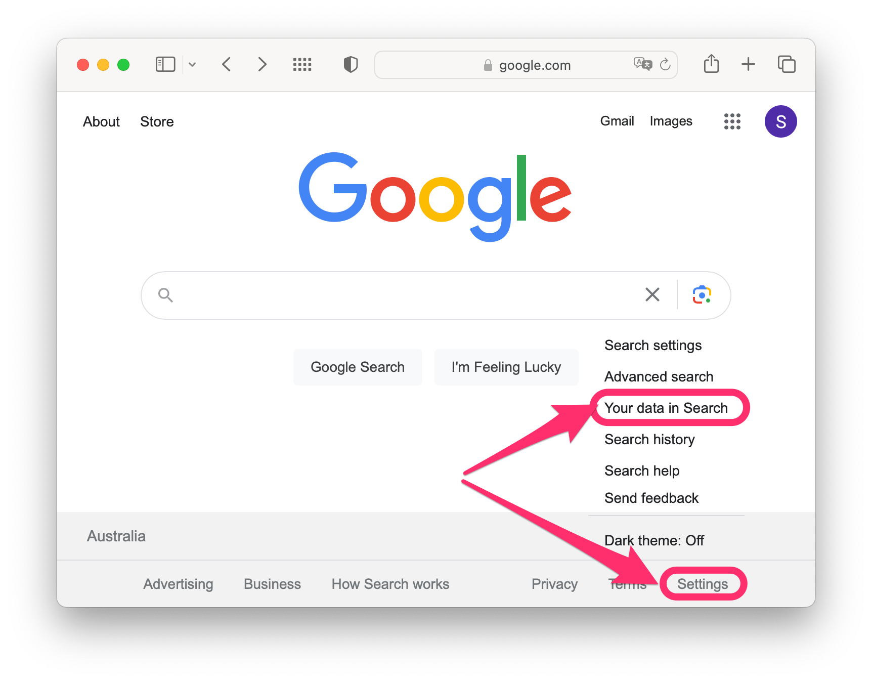 google settings your data in search