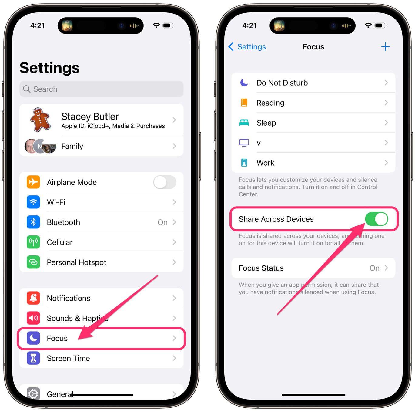 share focus across devices on iPhone