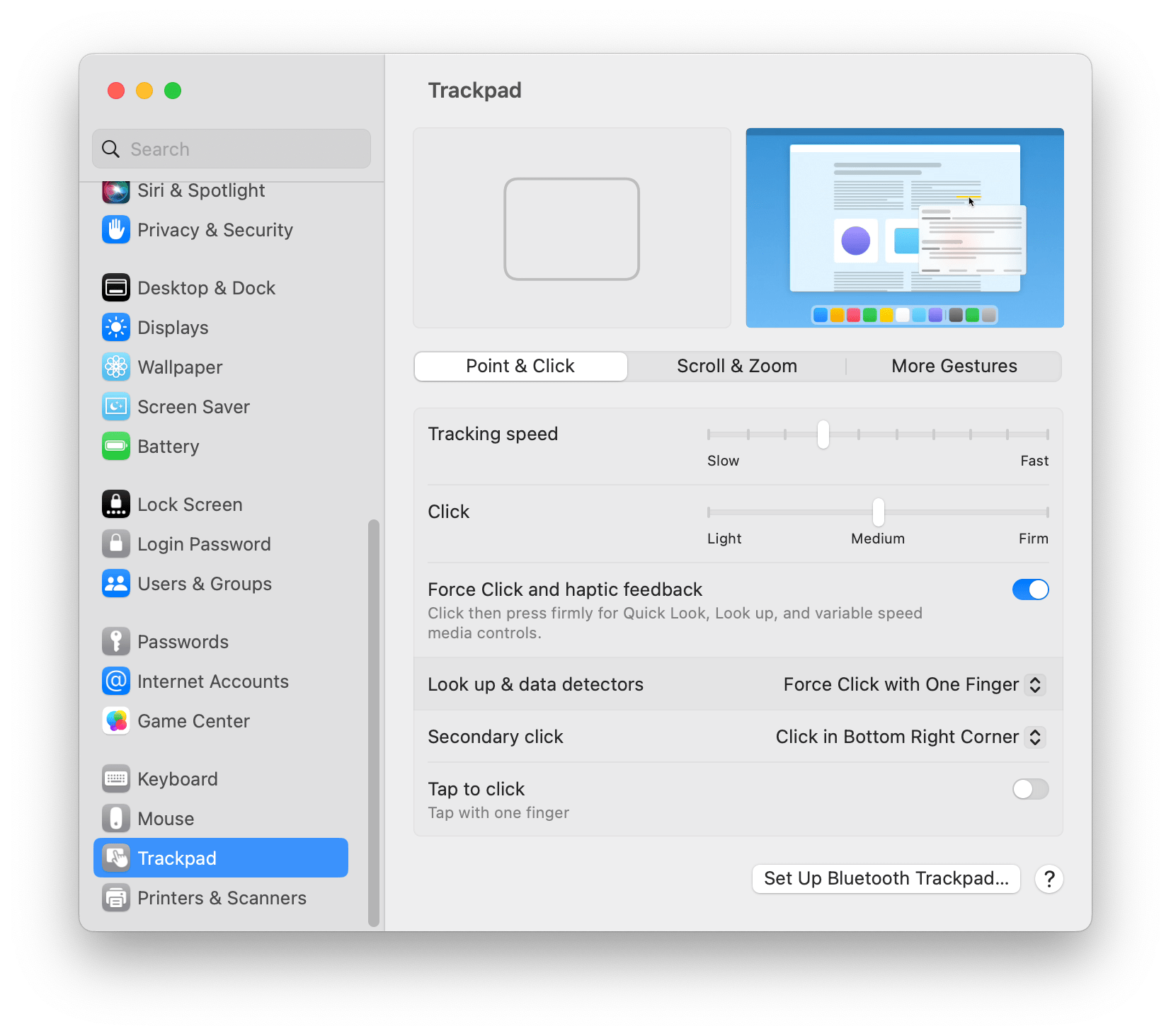 trackpad settings on Mac