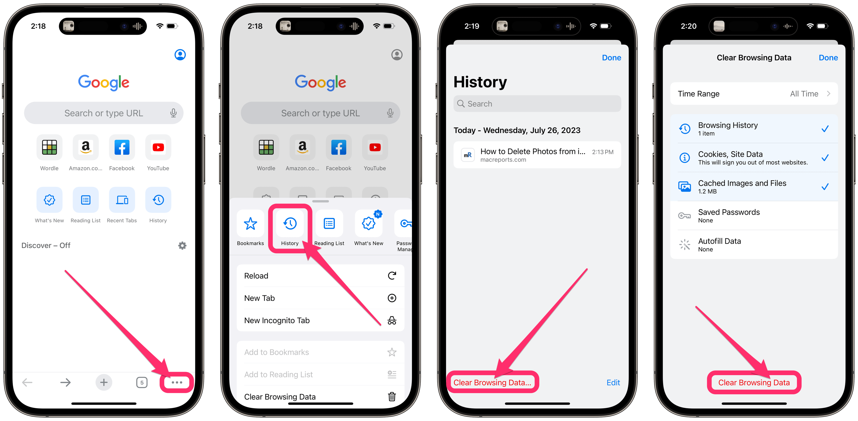 clear browsing data in Chrome on iPhone