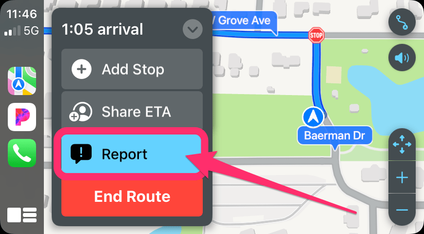 select report in CarPlay