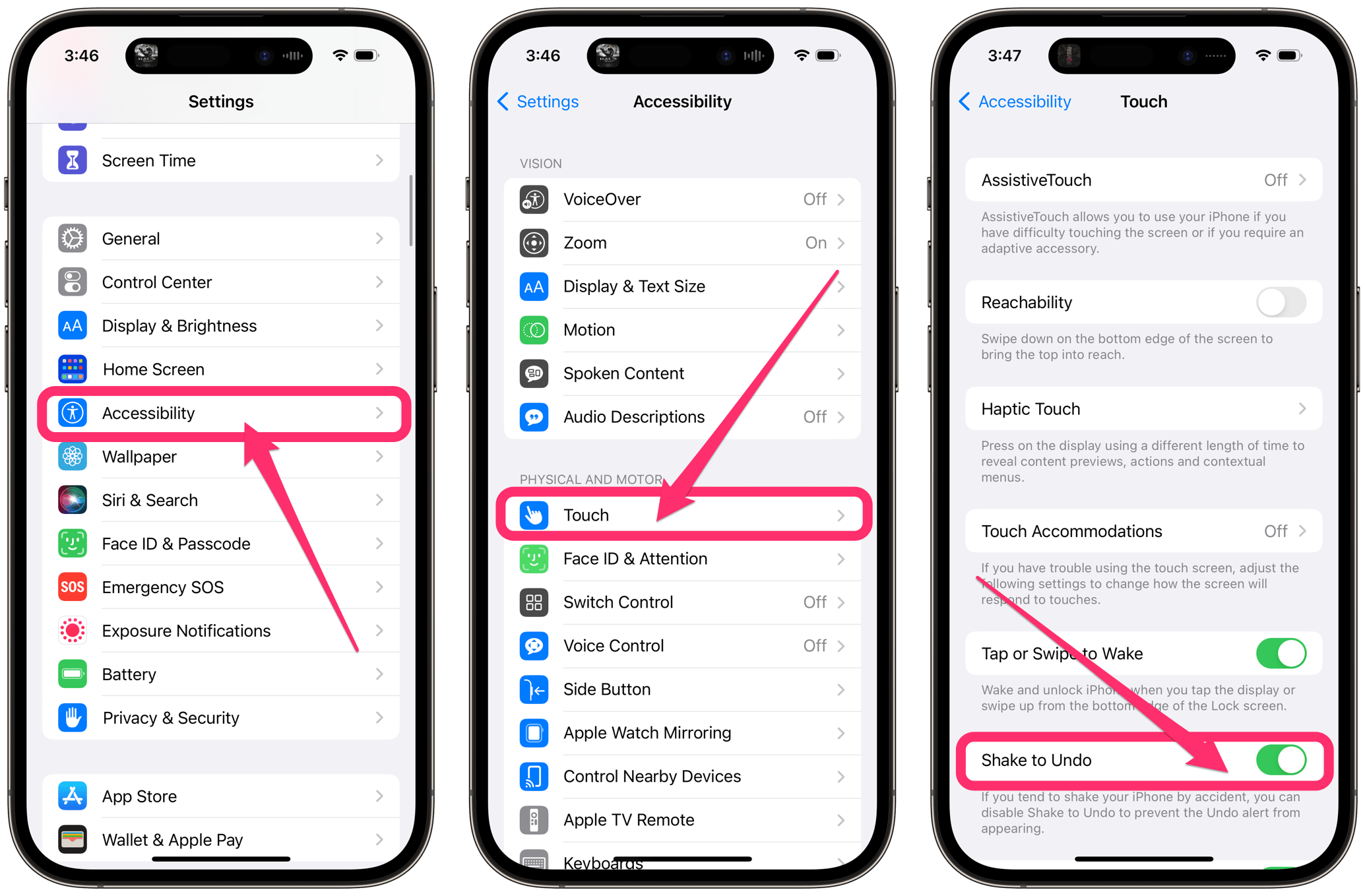 shake to undo in settings on iPhone