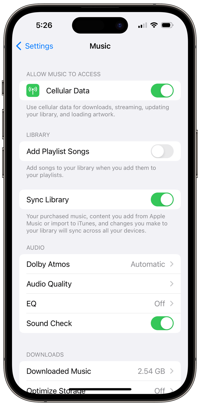 sync library in music settings on iPhone