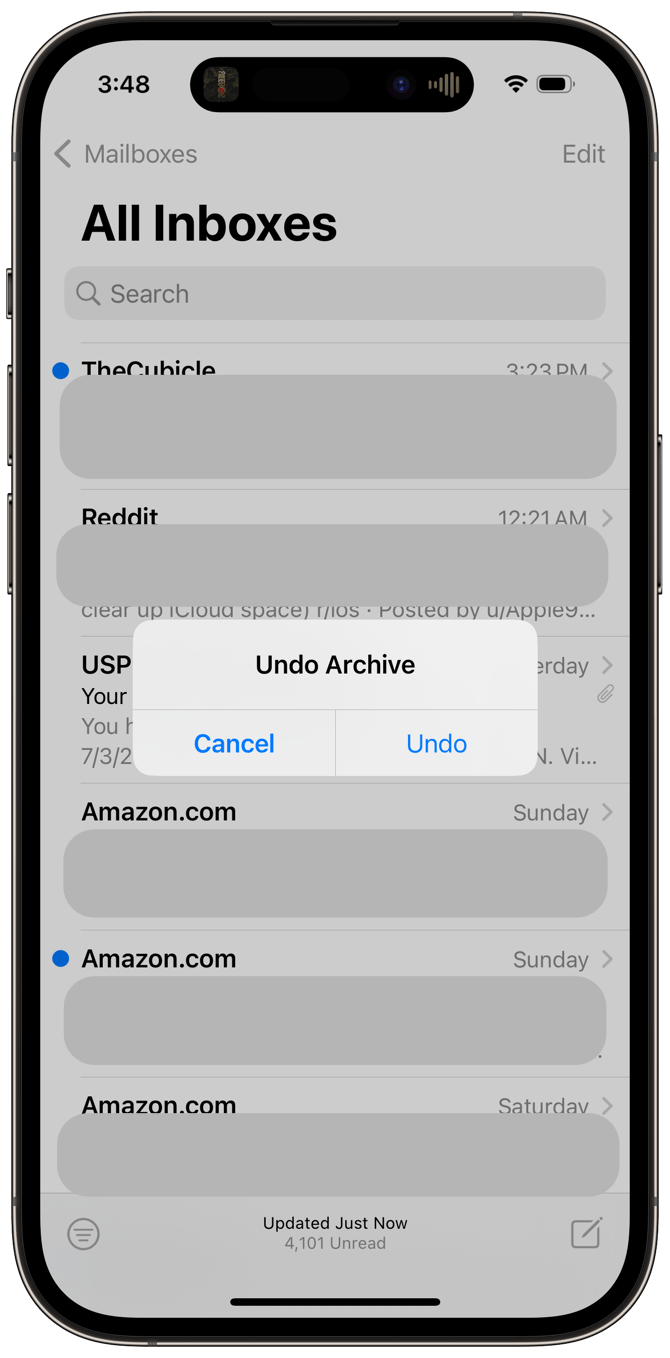 undo archive in mail on iPhone