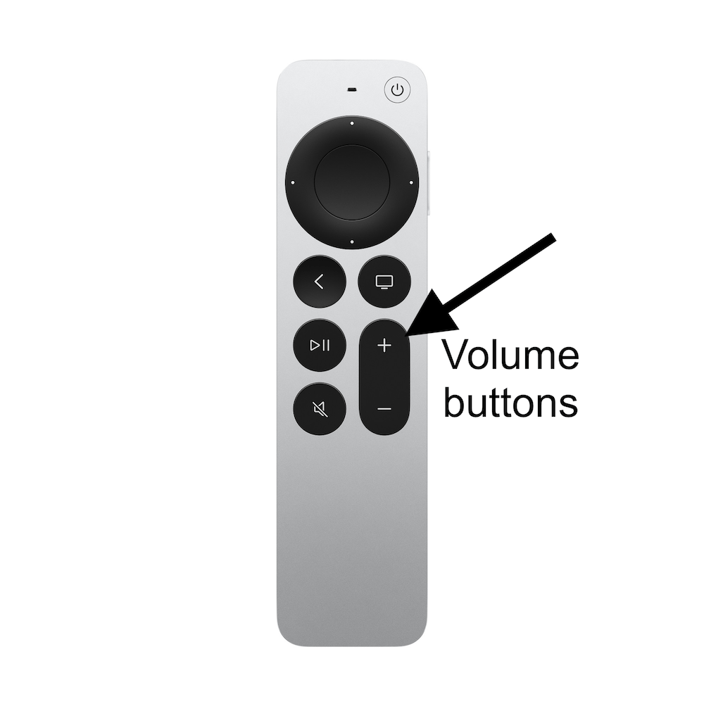 An image of Apple TV remote showing the volume buttons