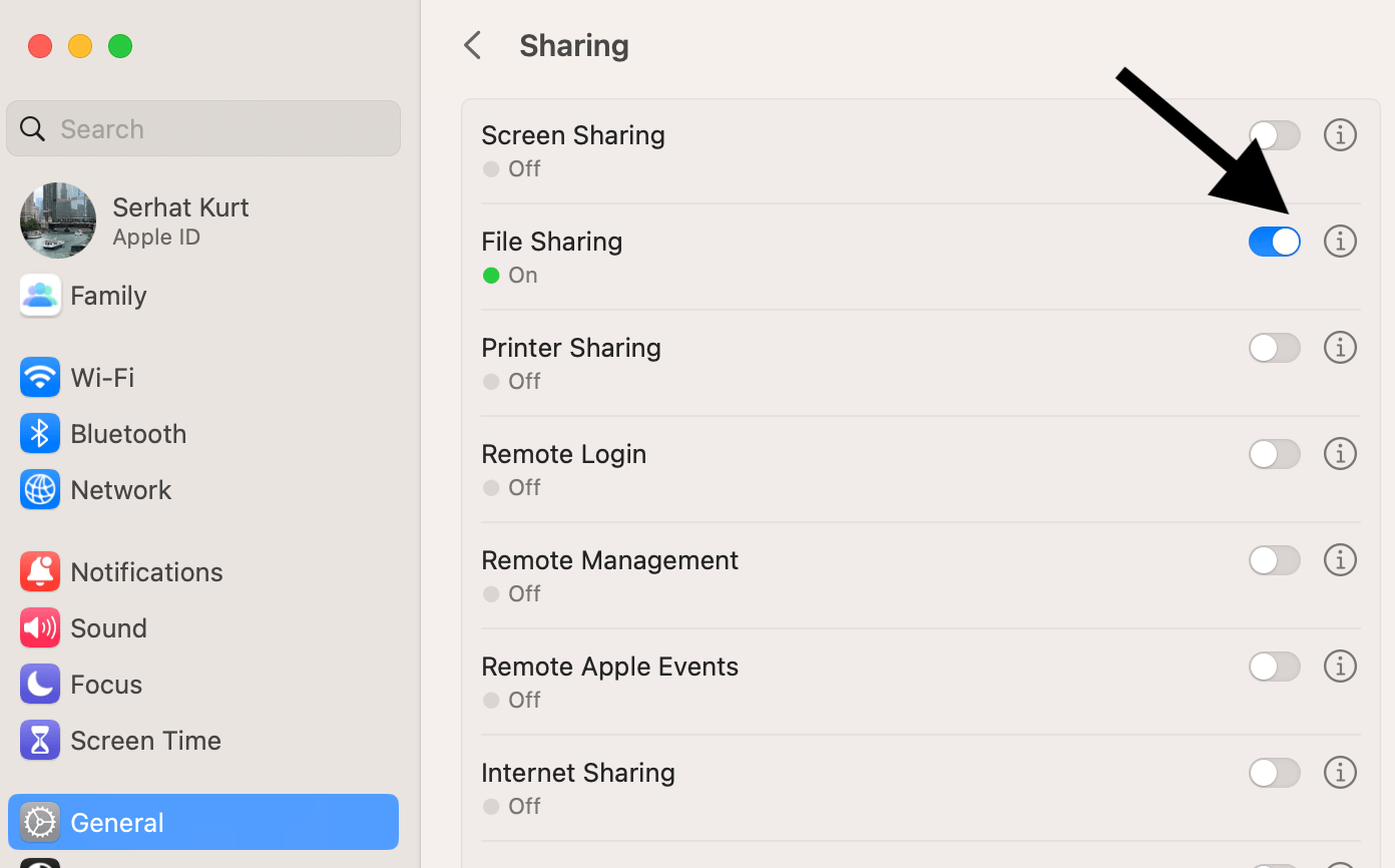 File Sharing button on Mac