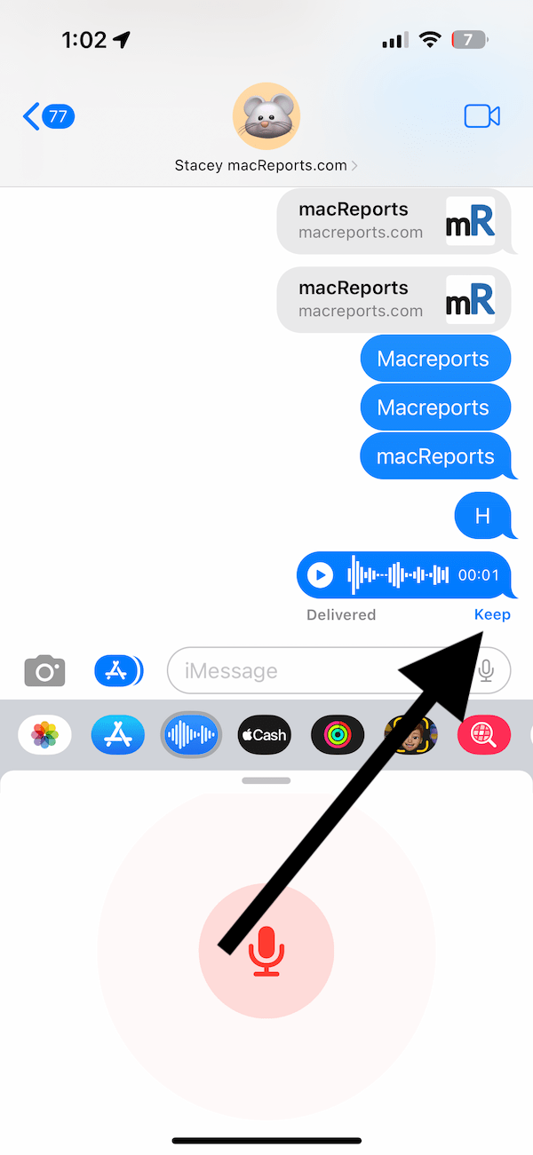 Keep button in the Messages app 