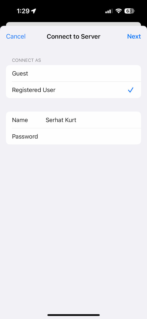 Mac SMB server name and password