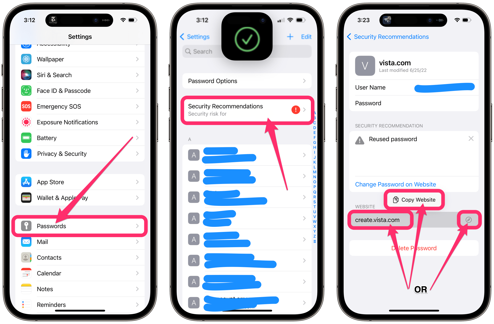 passwords in settings on iPhone. security recommendations