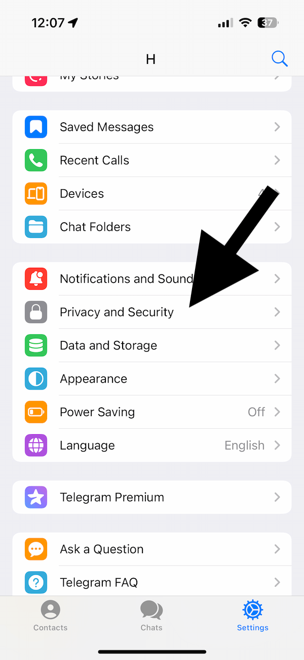 Telegram Privacy and Security setting