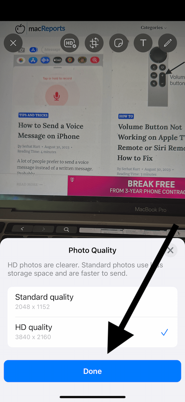 Photo Quality options in WhatsApp screen