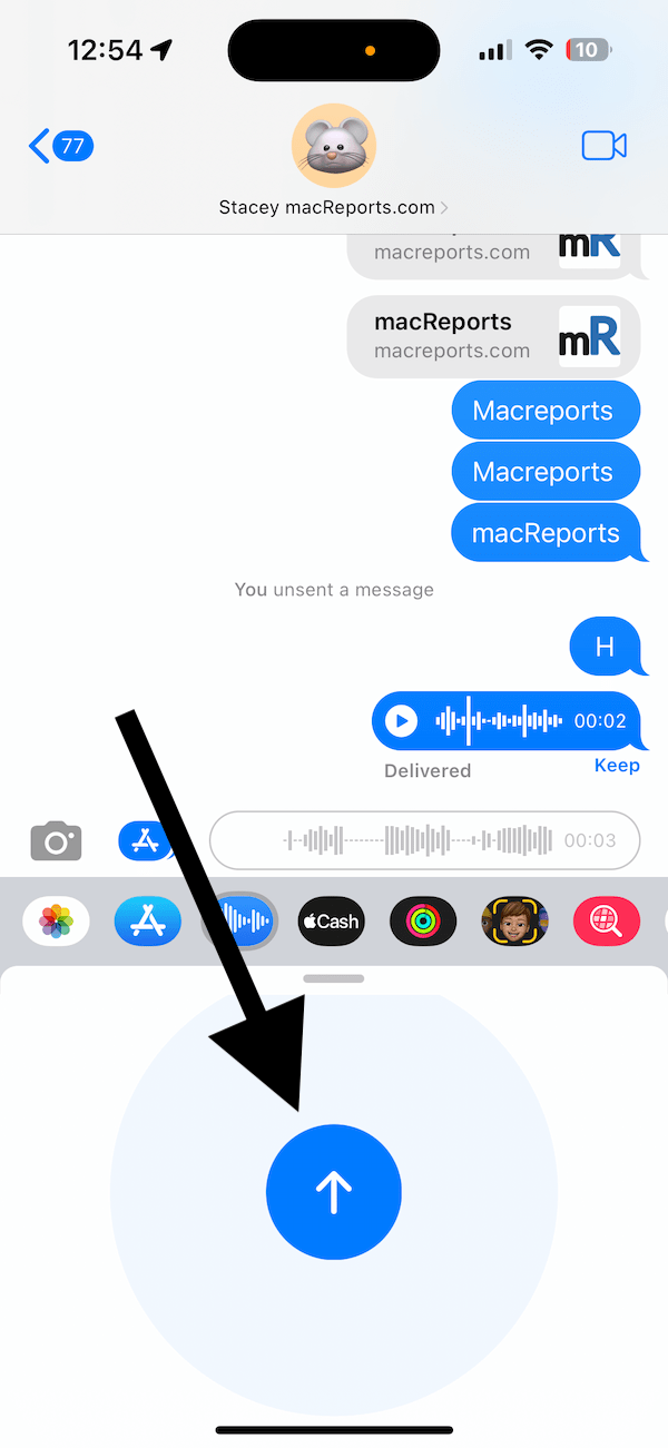 Tap and hold to send voice message immediately screen