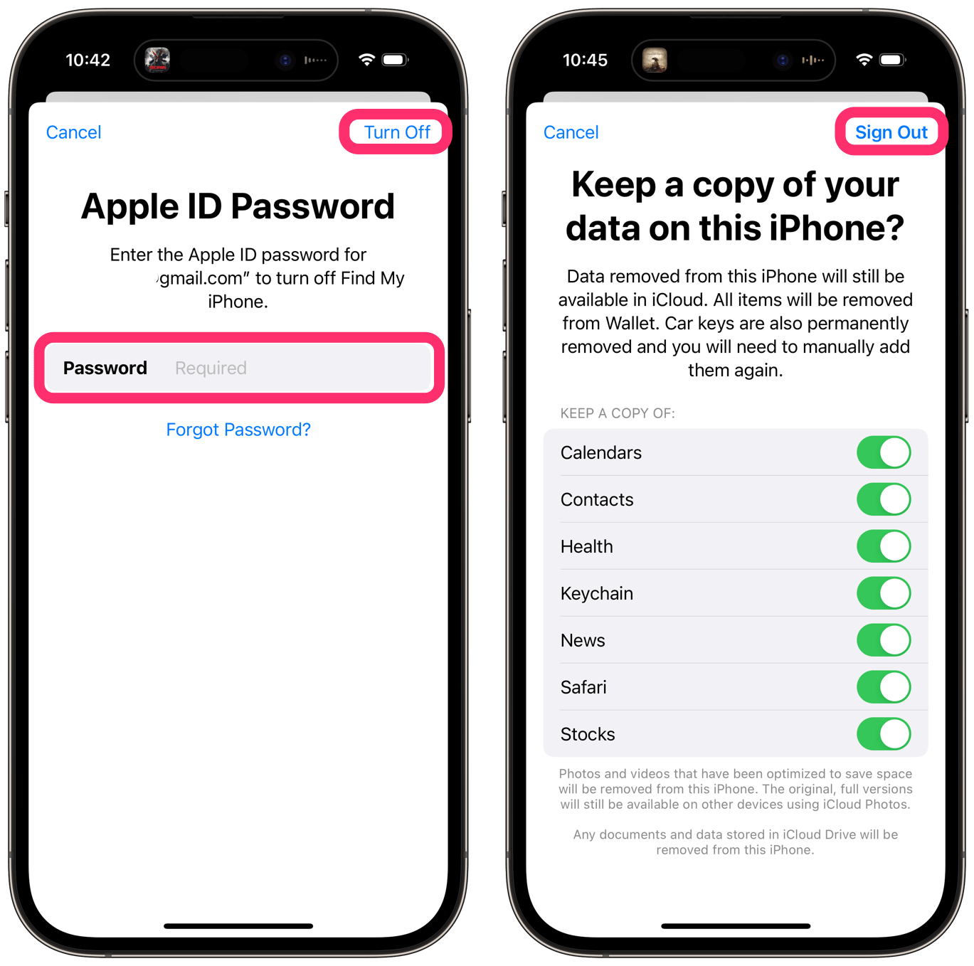 turn off find my iPhone to sign out of iCloud on iPhone