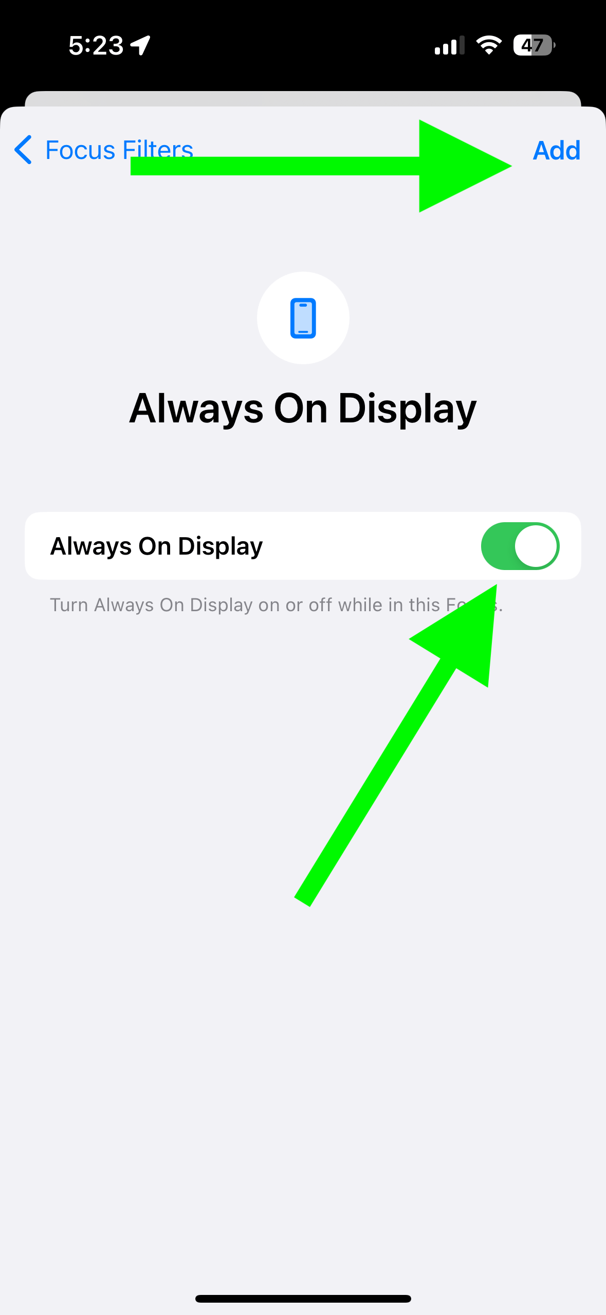 Always On Display turn on and off switch 