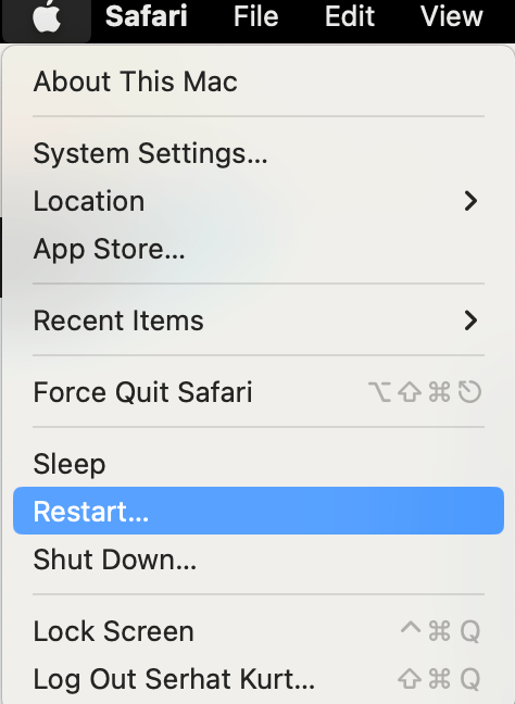 Apple menu Restart option