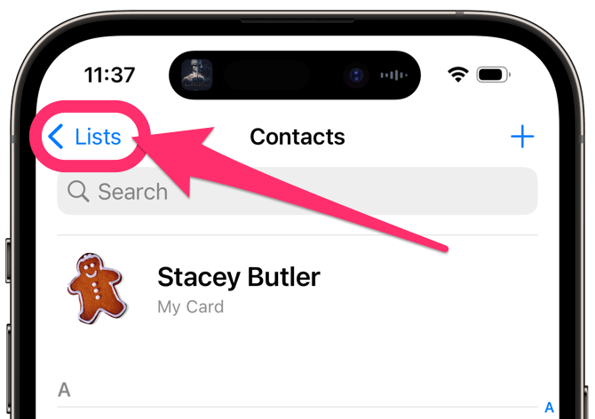 contacts lists on iphone