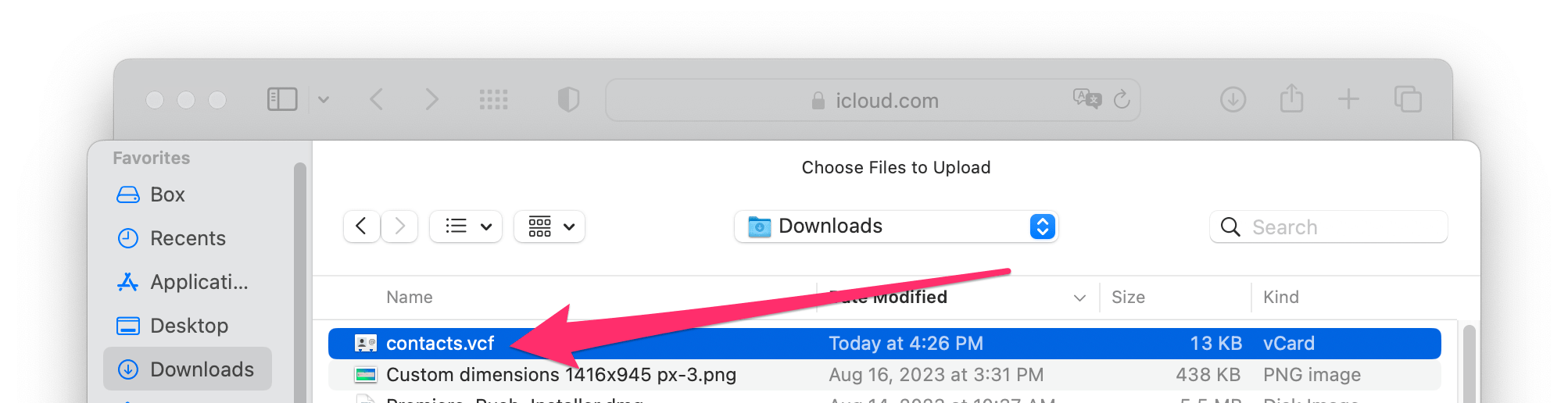 contacts.vcf in downloads on Mac