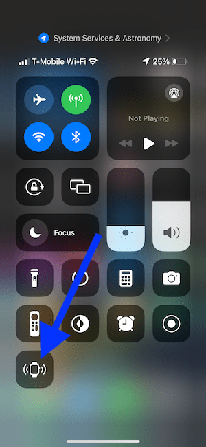 Control Center showing the Ping My Watch button