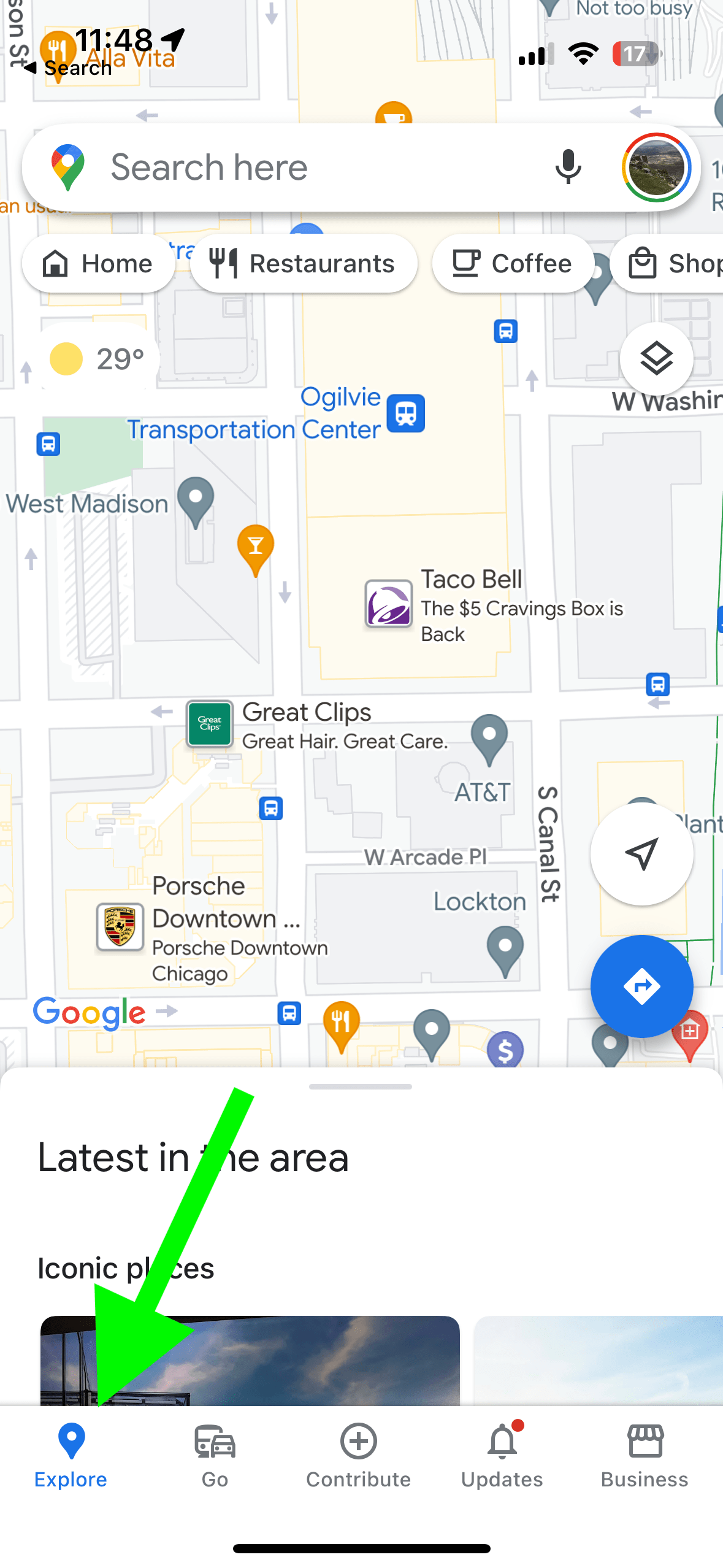 Google Maps Explore tab