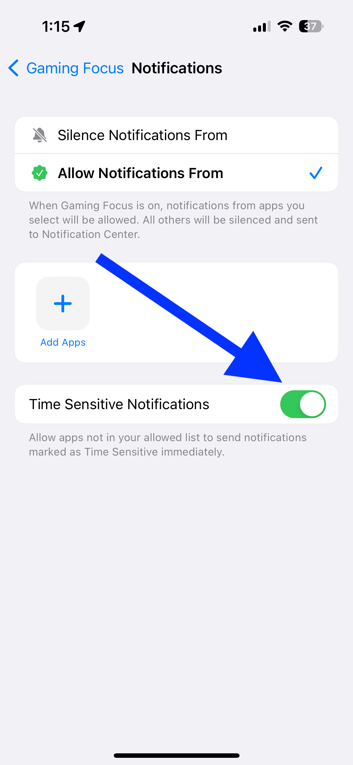 Time Sensitive notification button in Focus