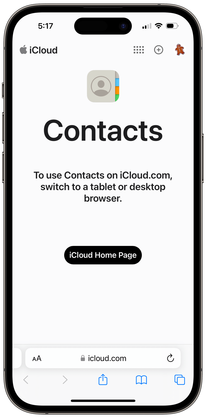 iCloud contacts switch to tablet or desktop