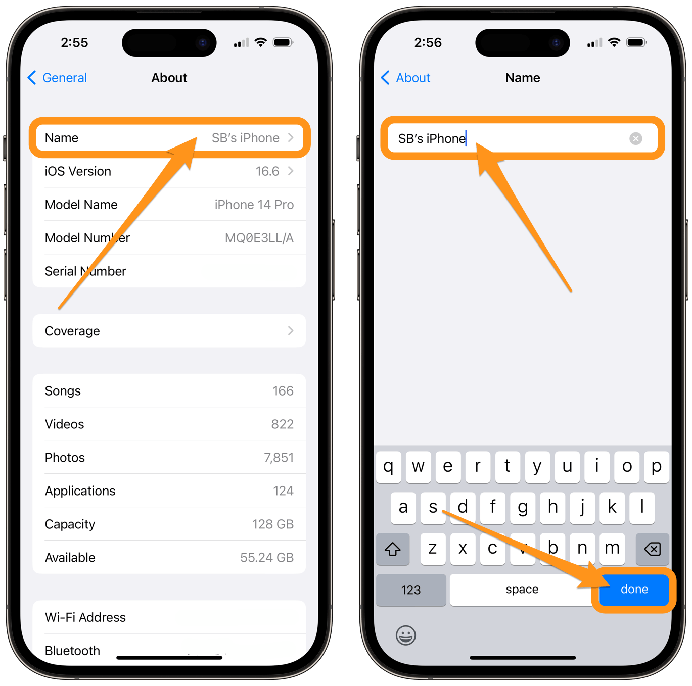 settings general about name edit name of iPhone