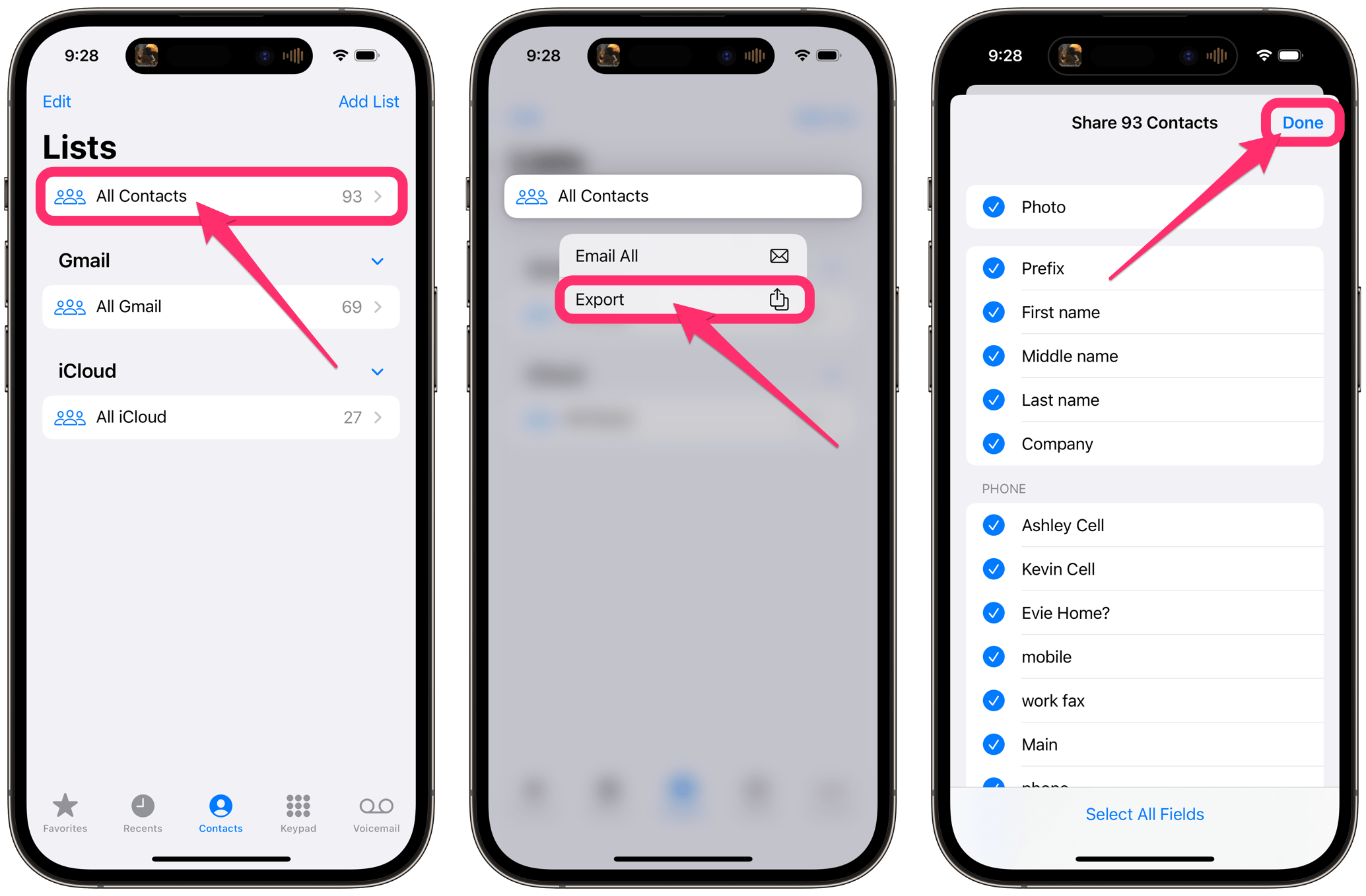 export contacts on iPhone