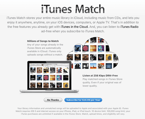 iTunes Match screen 