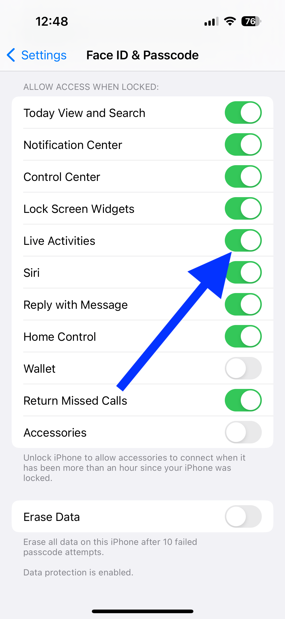 Live Activities setting on iPhone