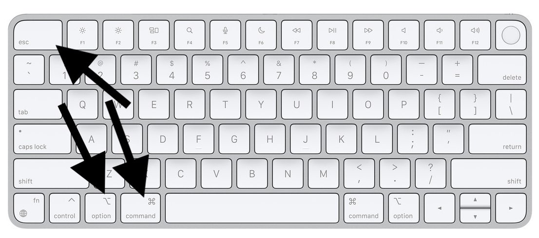 Mac keyboard showing the ESC, Option and Command keys
