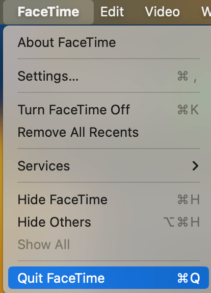 Quit FaceTime option