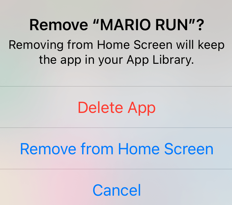 Delete App popup message 