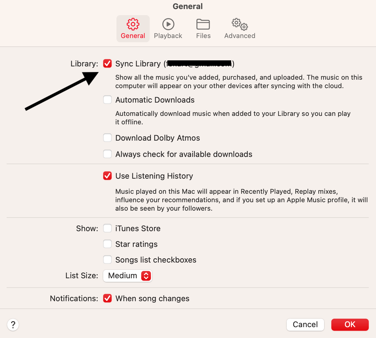 Sync Library option on Mac