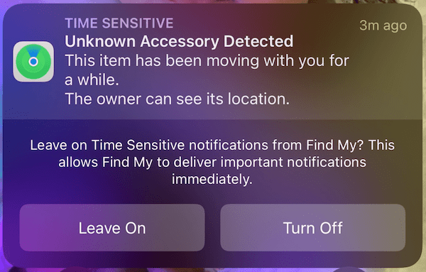 Time Sensitive notification example screen