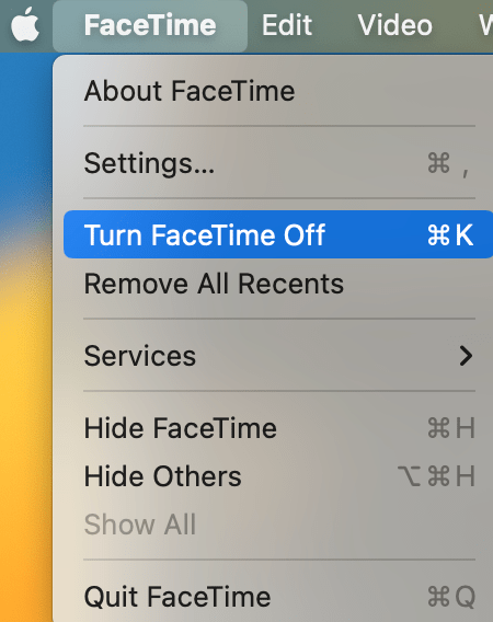 Turn faceTime Off option on Mac