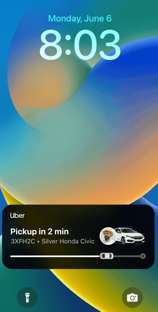iPhone screen showing Uber Live Activities data