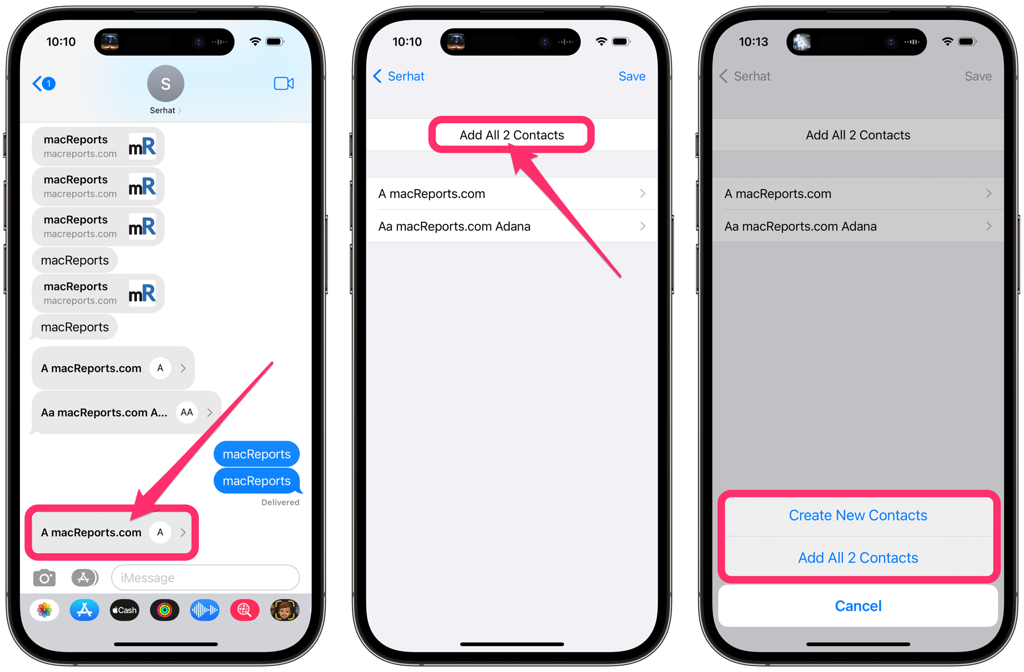 vCard in Messages with multiple contacts