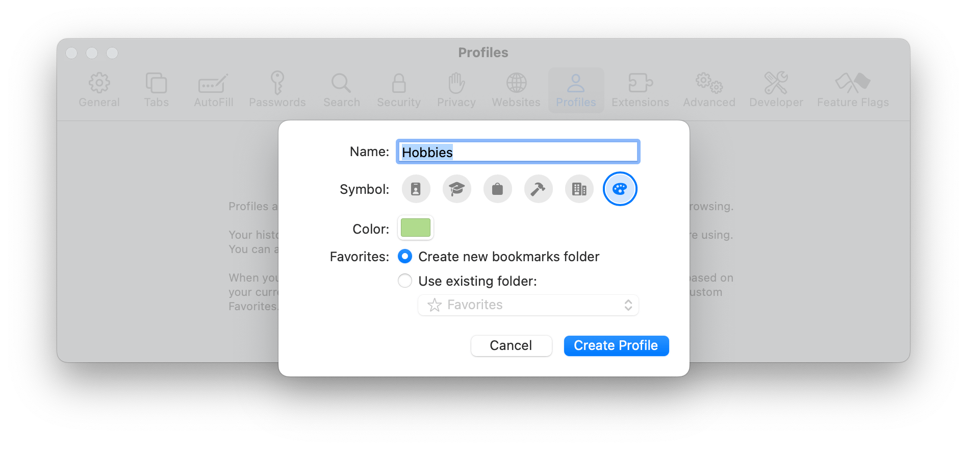 choose name and customize profile Mac