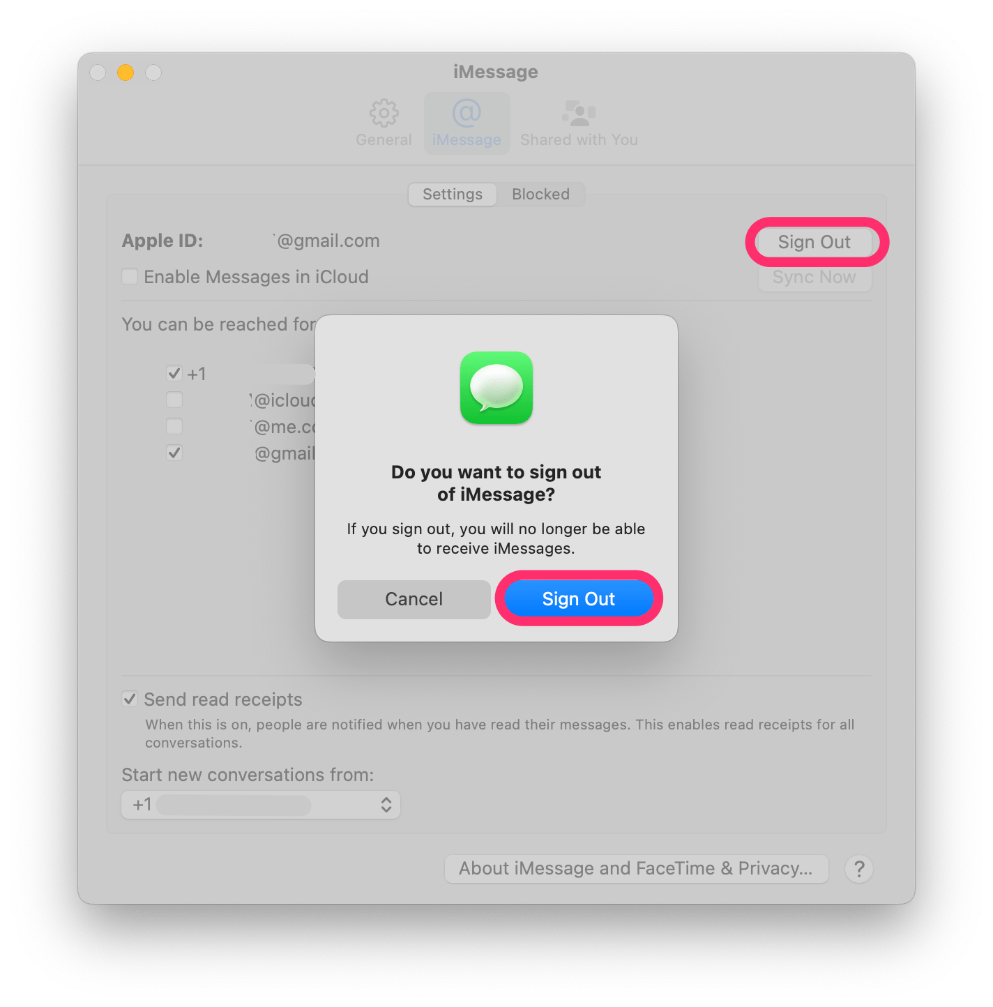sign out of iMessage on Mac