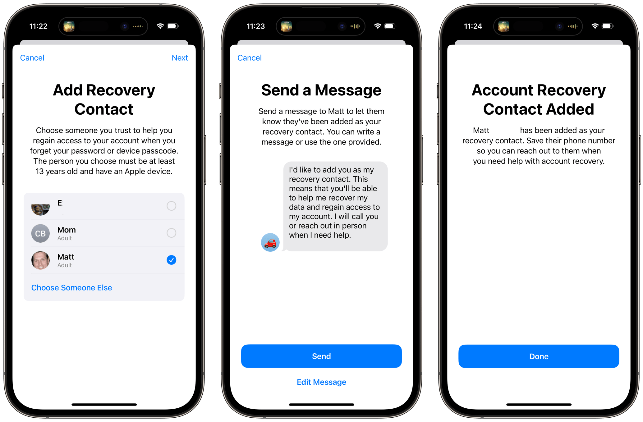 add recovery contact on iPhone