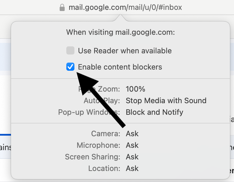 Enable content blockers option